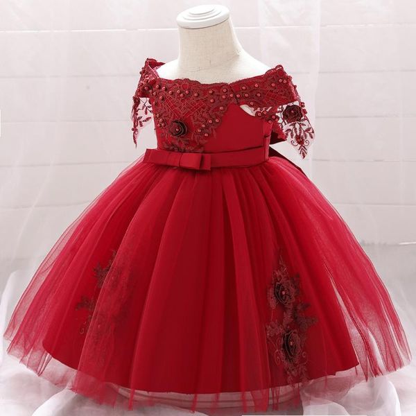 Vestidos de menina Ano Europeu e Americano Vestido Pérola Pérola Princesa One-ombro de Baby Wedding Dressgirl's