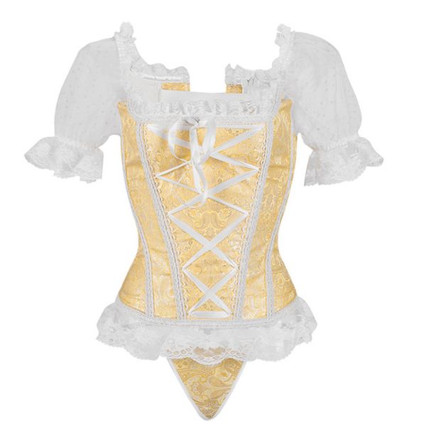 Bustini Corsetti Principessa da donna Corsetto rinascimentale Maniche in pizzo con volant Elegante top overbust Stili gotici Costumi di HalloweenBustini