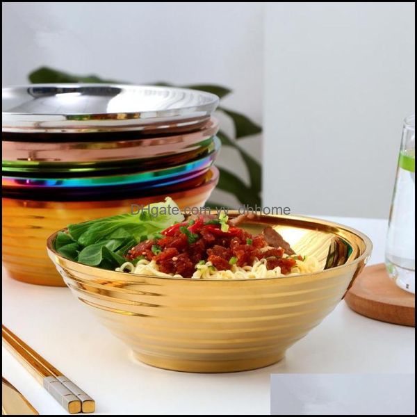 BAILS 1PC Moda de a￧o inoxid￡vel tigela de ramen dom￩stico Saladas grandes inspiradas em calor instant￢neo sopa de macarr￣o de cozinha de mesa de mesa grow yydhome dh2md