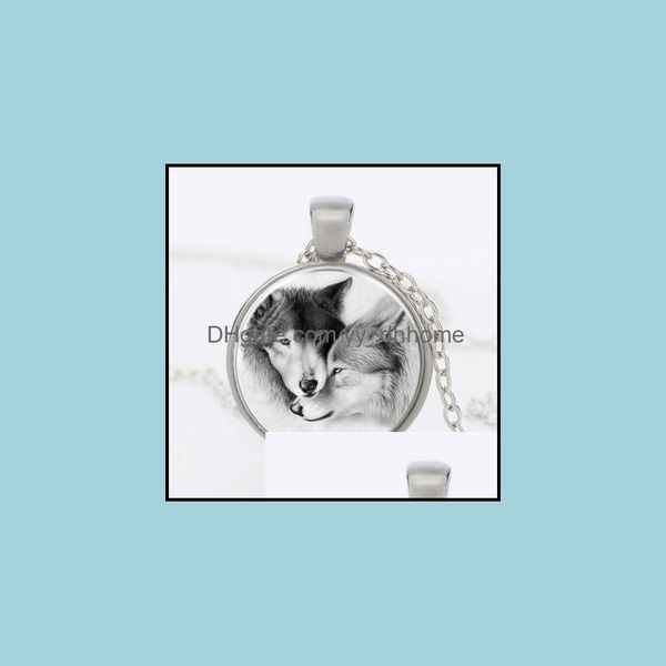 Collane con ciondolo in bianco e nero Double Wolf Time Gemstone Glass Drop Delivery 2021 Pendenti per gioielli Yydhhome Dhzny