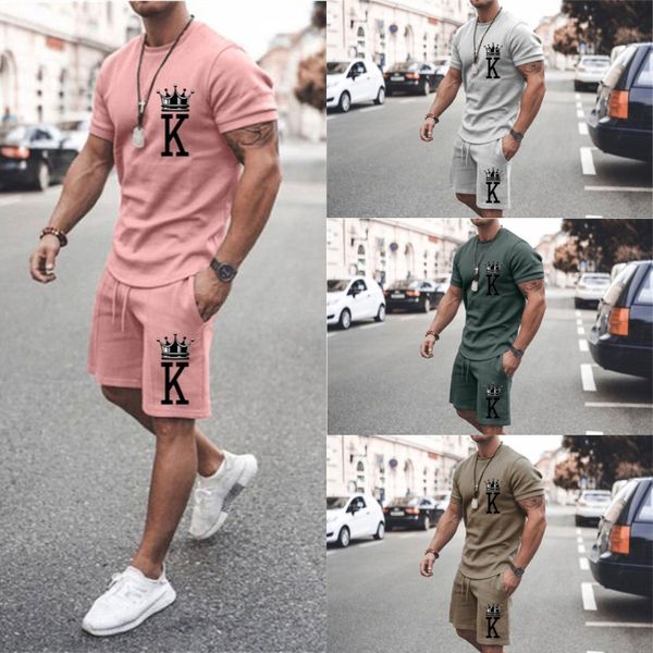 Chándales de hombre Conjuntos de verano para hombre Ropa deportiva informal de moda para hombre Ropa para hombre Camiseta Pantalones cortos 2 piezas Ropa de calle de gran tamaño SuitM