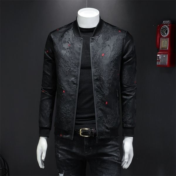 Spring Autumn Men Jacket Casual Casual Blower Slim Fit Pattern Jacket Bomber Men 4xl Puff Jacquard Black Bomber Jacket Men 220818