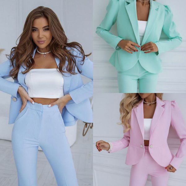 Candy Color Mulheres elegantes blazer chique mangas compridas ternos