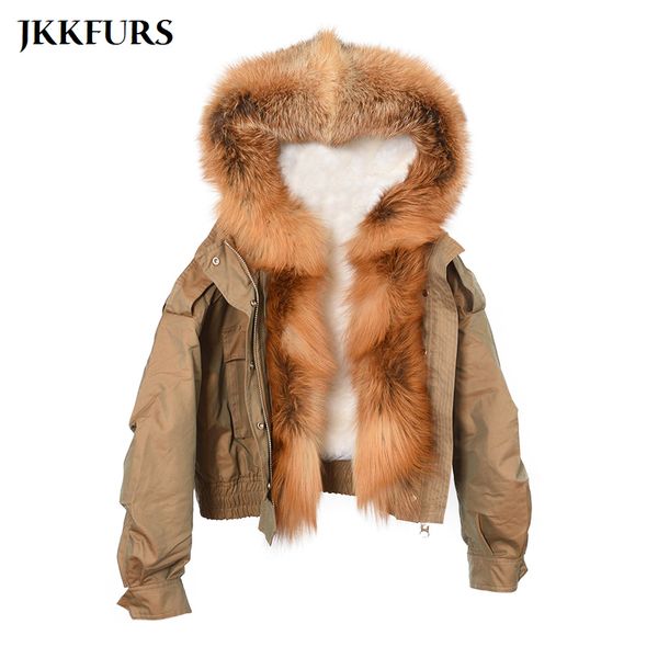 Parka da donna in vera pelliccia finta con colletto naturale, cappotto invernale spesso e caldo, con cappuccio, foderato in agnello, bomber S7652B 220829