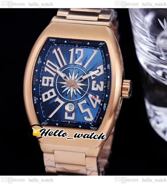 42mm öncü klasik yat v45 sc otomatik mens izle mavi kadran gül altın ss çelik bilezik tarih spor saatleri hellowatche245c3