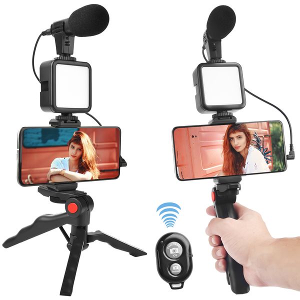Fotografie LED-Videoleuchte für Foto DSLR SLR KIT01 Smartphone Vlog LED-Videoleuchte Kit mit Stativständer Mikrofon Kaltschuh