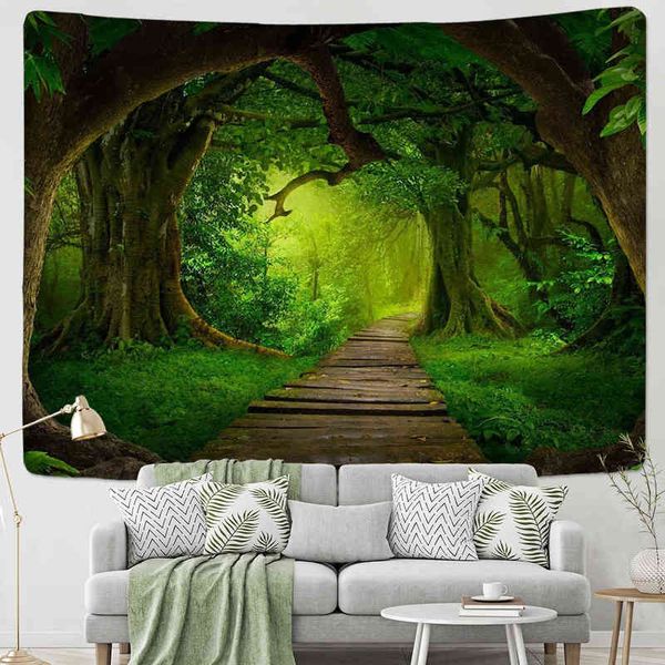 Natur-Wandteppiche, Baum, Wald, Sternenhimmel, psychedelischer Teppichstoff, handgewaschen, gewebt, 100 Polyester, bedruckt, J220804