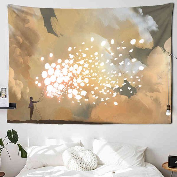 Paisagem Fireworks Tapestry Comics Wall Hanging Room Rugs Art Home Psychedelic Kawaii Decor J220804