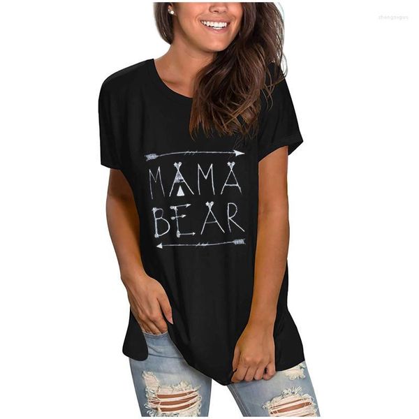 Mama Bear Letter de camiseta de tamanho grande feminino verão 2022 Casual-pescoço Top camisetas femininas com tamas de manga curta camiseta camiseta camiseta