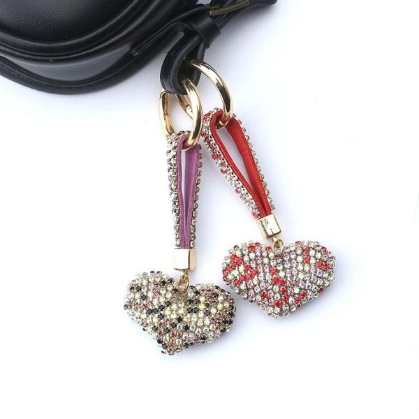 İç dekorasyonlar lüks kalp şeklinde sevimli aşk araba anahtar yüzüğü yaratıcı cep telefon çantası kolye anahtarlık bling aksesuarları için kadınları için
