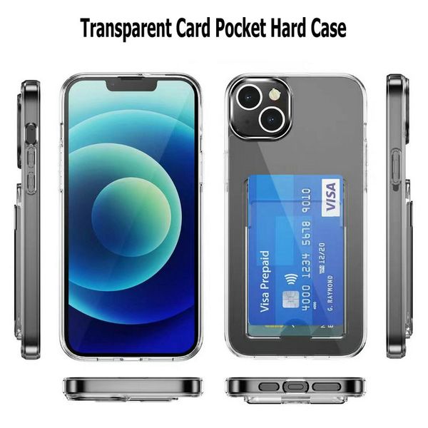 Durchsichtige Hart-PC-Handyhüllen mit Kartensteckplatz und Tasche für iPhone 14 13 12 11 Pro Max XR S21 S22 Ultra Plus 1,5 mm