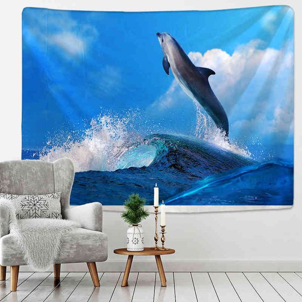 Cool 3d Animal Tapestry Dolphin Art Wall Hanging Room Decor Decor Craftsmandala Decorativo Clante fino Yoga J220804