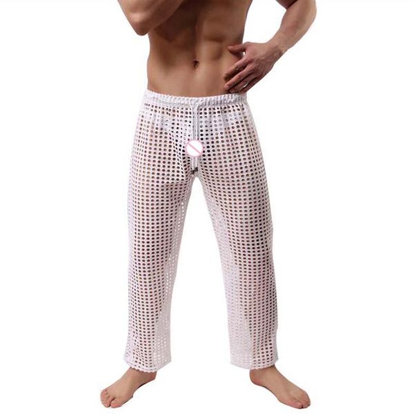 Indumenti da notte da uomo Uomo Sexy Vedi Scava fuori attraverso i pantaloni da salotto Moda di marca 2022 Prodotti elencati Pantaloni lunghi pigiama trasparenti a rete da uomo