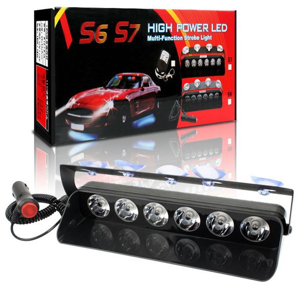 18W 6 LED Windshield Aviso Light Car Luzes de emergência Truck Strobe Light Bar para 12V DC S6