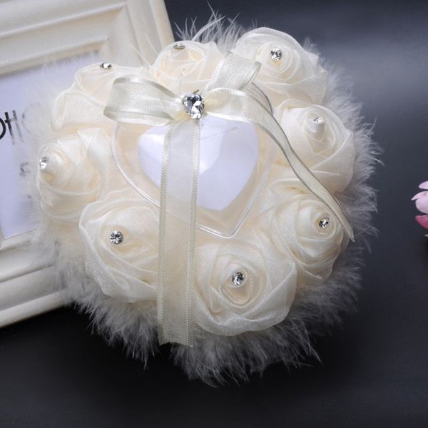 Confezione regalo Romantico a forma di cuore Cuscino per fedi nuziali Scatola di fiori di rosa Cuscino per portatore di cristallo per regalo di San Valentino Regalo