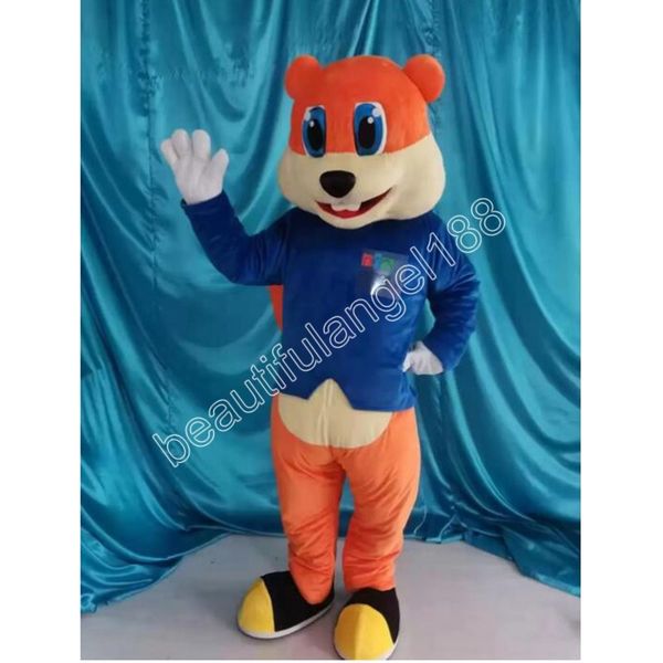 Costume della mascotte dello scoiattolo arancione di Halloween Personaggio dei cartoni animati di peluche di alta qualità Personaggio a tema Natale Carnevale Adulti Festa di compleanno Vestito operato