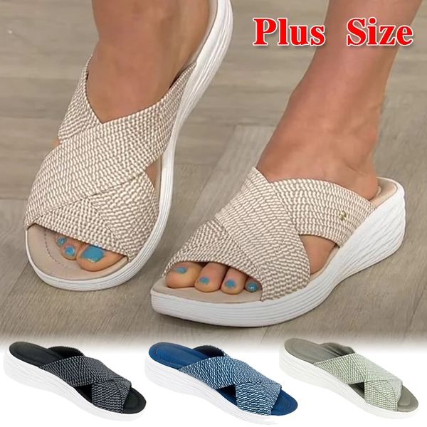 Sandali pantofole da donna scarpe piattaforma casual vetrini solidi piatti comfort più size cross estate 2022 spiaggia da donna scintilla