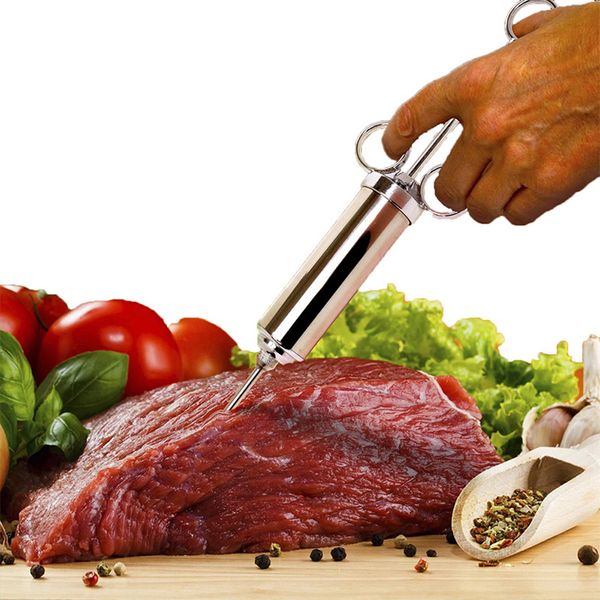 Marinata Carne Cottura Siringa Condimento Utensili culinari per pollame Iniettore per barbecue in acciaio inossidabile Iniettori per pollo e tacchino Iniettore per condimenti da 2 once ZL1319