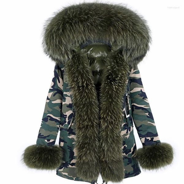 Pelliccia da donna Faux Natural Real Raccoon Coat Jacket Leader con cappuccio Short Parka Long Camouflage 2022 Women Winter