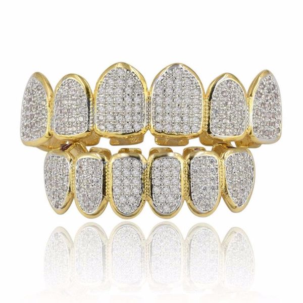 Altri uomini Hip Hop Fang Top Bottom Denti Grillzs Set Oro Argento Colore Micro Pave White CZ Strass Bling Iced Out Rapper JewelryOthe