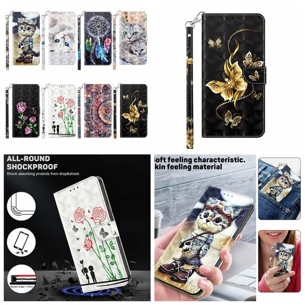 Custodie in pelle per portafoglio moda 3D per Sony Xperia 5 II 10 III 1 IV Moto G22 E20 E30 E40 G30 G31 G41 G32 G42 Fiore Dreamcatcher Floreale Porta carte di credito Portamonete