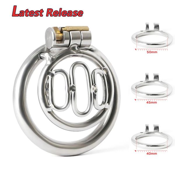 Micro Chastity Cage Dispositivo di castità maschile in acciaio inossidabile con blocco invisibile Blocco del pene Anello del pene Prigione BDSM Bondage Sextoys 220822