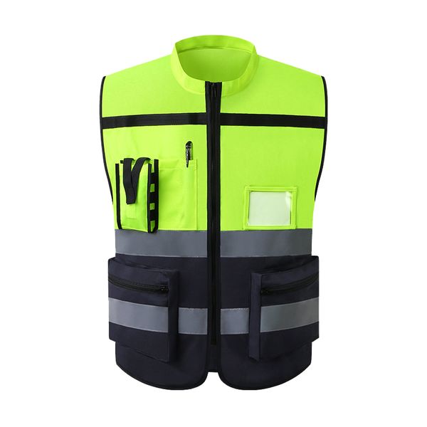 Motorradbekleidung Warnweste mit hoher Sichtbarkeit, ärmellose Jacke für Herren, Arbeitskleidung, Uniform, Sicherheit, Schutzausrüstung, fluoreszierendes Gelb, T