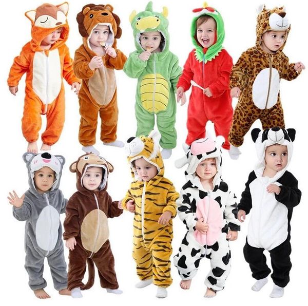 Tier Cosplay Flanell Pyjamas Cartoon Baby Strampler Winter Löwe/Tiger/Fuchs/Panda Kostüm für Mädchen Jungen Kleinkind Tier Overall Säuglingskleidung