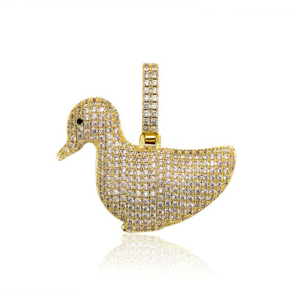 Hübscher Tier-Enten-Anhänger mit Iced Out-Diamanten, vergoldet, versilbert, Herren-Bling-Schmuck, Geschenk