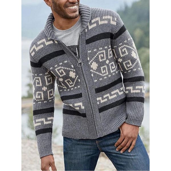 Giacche da uomo Cardigan con bavero da uomo Decorazioni stampate Maglieria europea e americana a mano in lana Cappotto morbido ed elastico Allentato Maglione maschile di varie dimensioni LL220826