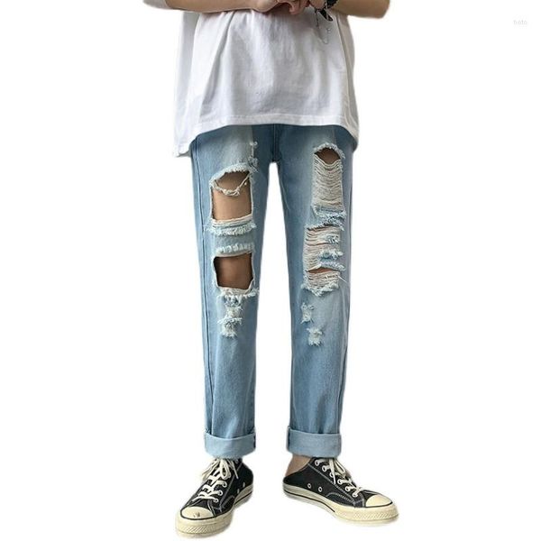 Jeans da uomo Uomo di alta qualità Elastico strappato Biker skinny Hip Hop Foro distrutto Slim Fit BF Denim Baggy DropMen's