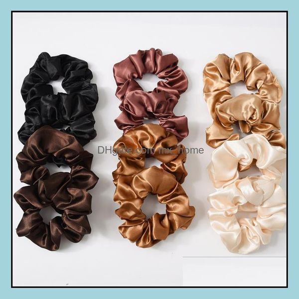 Acessórios para o cabelo Scrunchies sólidas Bandas de cabelo Cetin Intestine laços cordas garotas rabo de cavalo 6 desenhos 1000pcs BT6641 Drop Deli DHXBT