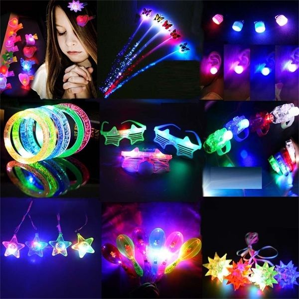 Outros suprimentos para festas festivas 10 pçs Brilho Coroa LED Flor Tiara Anel de Luz Brinco Colar Presente Luminoso Neon Aniversário Casamento Dia das Bruxas Natal 220826