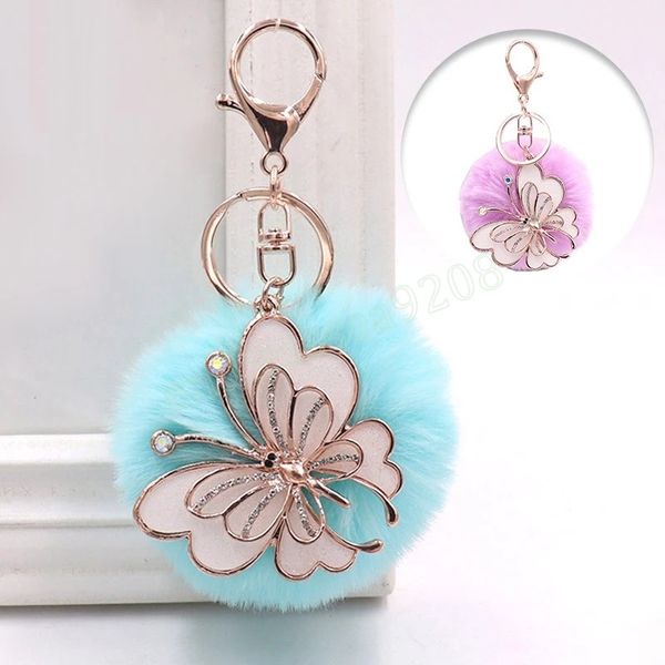 Fashion Butterfly Key Ring Creative Casal Chain Chain Rex Rabbit Plush Ball Bag Kichain Charm Pinging