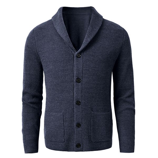 Giacche da uomo Maglione cardigan con collo a scialle da uomo Slim Fit lavorato a trecce con bottoni Maglione in lana merino nera LLL220826