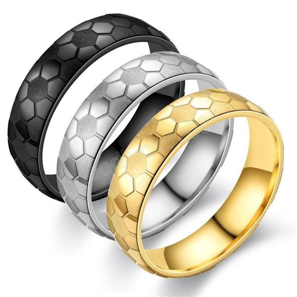 Anéis de banda de aço de titânio padrão de futebol unissex clássico personalizar gravar nome anéis para homens jóias