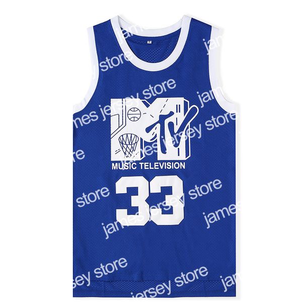 Basquete universitário veste homens Will Smith # 33 camisa de basquete música televisão primeiro rock anual NJock B-Ball Jam 1991 camisas costuradas azuis MTV