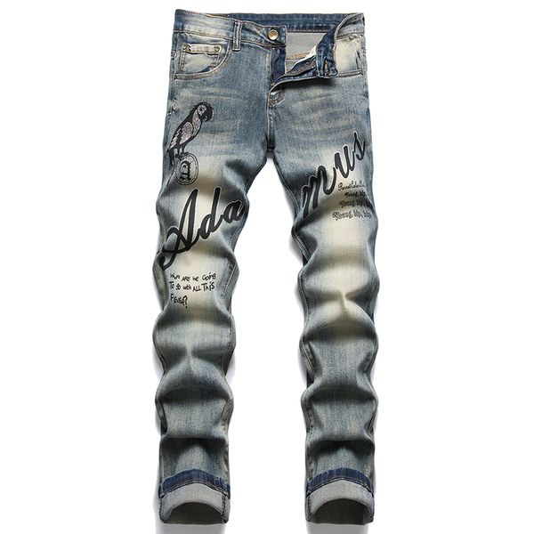 2022 RETRO AZUL MEN MEN JEANS TRUSES CASUAL CASUAL TRUSTERS CLOTERS CLOTERS MID CAISTA CAIS PALHAS DE DENIM