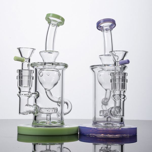 Cali Bee Showerhead Perc Hookahs Klein Recycler Dab Rigs 6 Polegadas 14mm Feminino Grosso Pyrex Bongos De Vidro Com Tigela Verde Roxo Cachimbos Cachimbos De Água Ferramentas De Tabaco