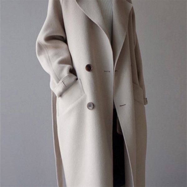Cappotto invernale da donna in misto lana con ampio risvolto Cintura tascabile misto oversize lungo trench Outwear 220826