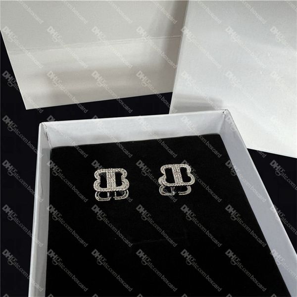 Doppelte Buchstaben 3D Charm Ohrringe Damen Diamant Zweiseitige Ohrstecker Strass Silber Ohrhänger Mit Geschenkbox