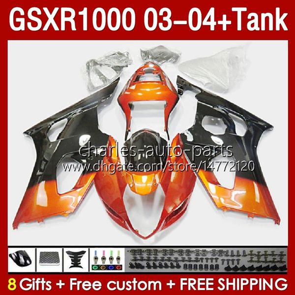 Tanque de atendimento OEM para Suzuki GSXR-1000 K 3 GSX R1000 GSXR 1000 CC 03-04 Corpo 147NO.20 1000CC GSXR1000 K3 03 04 GSX-R1000 2003 2004 Moldado de inje￧￣o Kit de fada laranja preto preto preto