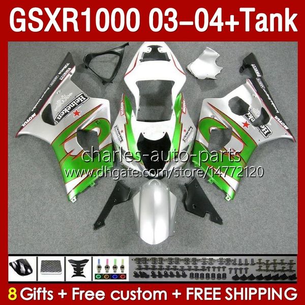 Suzuki GSXR1000 GSXR-1000 K 3 GSX R1000 GSXR 1000 CC K3 03 04 Vücut 147no.70 GSX-R1000 2003 2004 1000cc 2003-2004 OEM Kaplama Tankı Yeşil Silvery