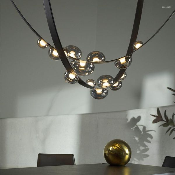 Подвесные лампы современный ресторан кожаный светодиодный люстр творческий стеклянный столовая столовая выставка выставка светильников