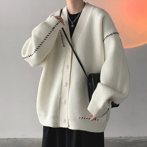 Мужские куртки -свитер кардиган мужски осень зимняя японская вязаная куртка в стиле колледжа в стиле с длинным рукавом одноразовый.