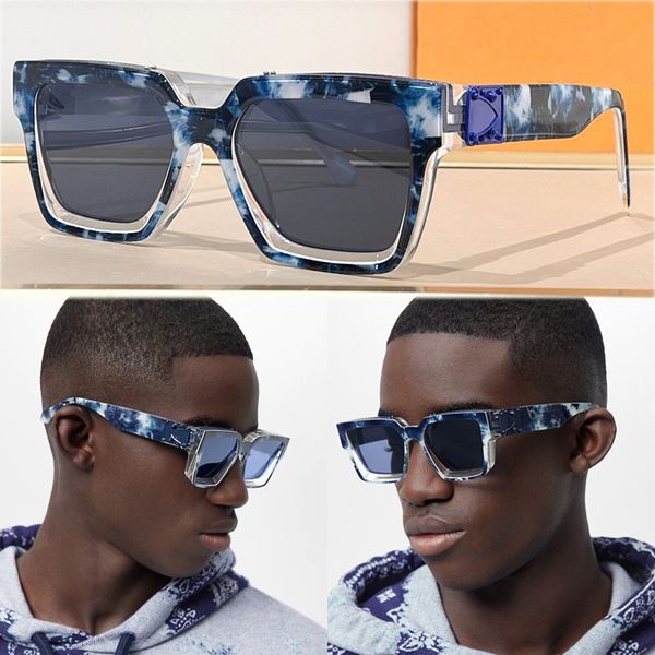 Luxuriöse 1.1 Millionaires-Sonnenbrille 96006, Designer-Sonnenbrille für Damen, HEISSE Herren-Sonnenbrille mit zartem Goldmuster auf der Oberseite, Vollrahmen-Sonnenbrille in Vintage-Schwarz, Graffiti-Blau, mit Box
