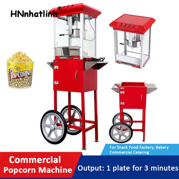 Equipamento de processamento de alimentos Máquinas de lanches Pipoca Foods Carrinhos de concessão Stand Stay Popcorns Machine preto 8 oz Pipocnmachine comercial com carrinho