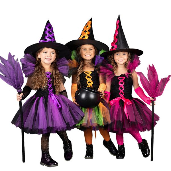 Ocasiões especiais de 2 a 12 anos de crianças de Halloween Cosplay Formulário de Bruxa Crianças Crianças Trajes de Tule Child Tulle Dress Up A220826