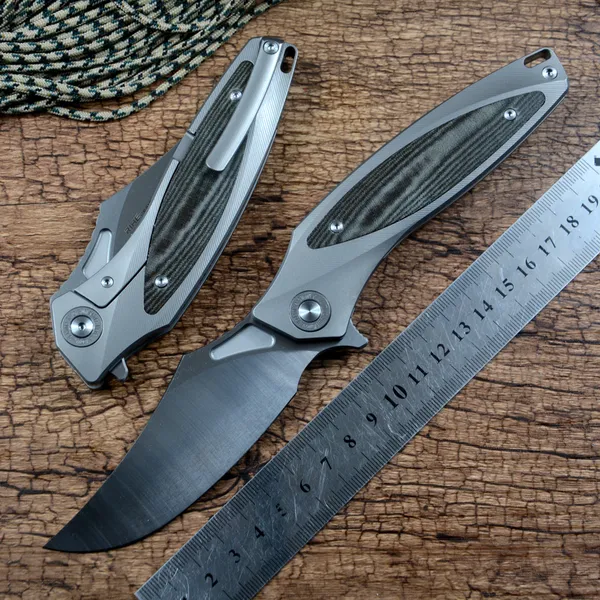 TWOSUN Taschenmesser Werkzeuge Flipper EDC D2 Klinge Satin Titan Legierung Leinen Griff Outdoor Camping Jagd TS367