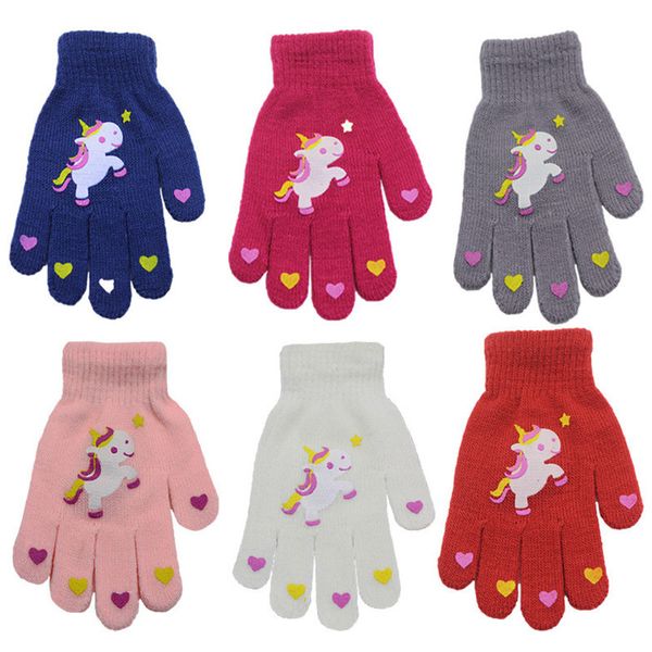 Fashion Kids Home Gloves a maglia cartone animato Auto Unicorno Auto stampata Giorni per bambini Girl Girls per gli studenti che cavalcano i guanti a maglieria full con dita